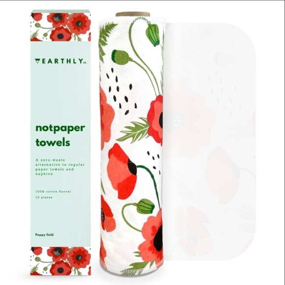 [NWT!] Earthly - Poppy Fields Washable Cotton Reusable Un-Paper Towels | 10-Pack - Picture 1 of 5